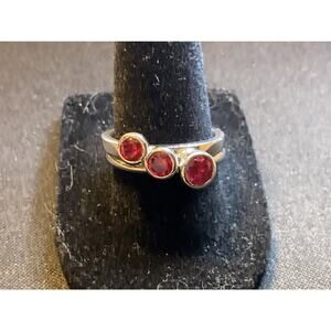 925 Sterling Silver 2 Ring Set Pink Topaz Stones Size 8